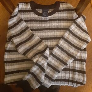 Basic Editions Striped Sweater Gray White Black Ribbed Knit Pullover Medium
